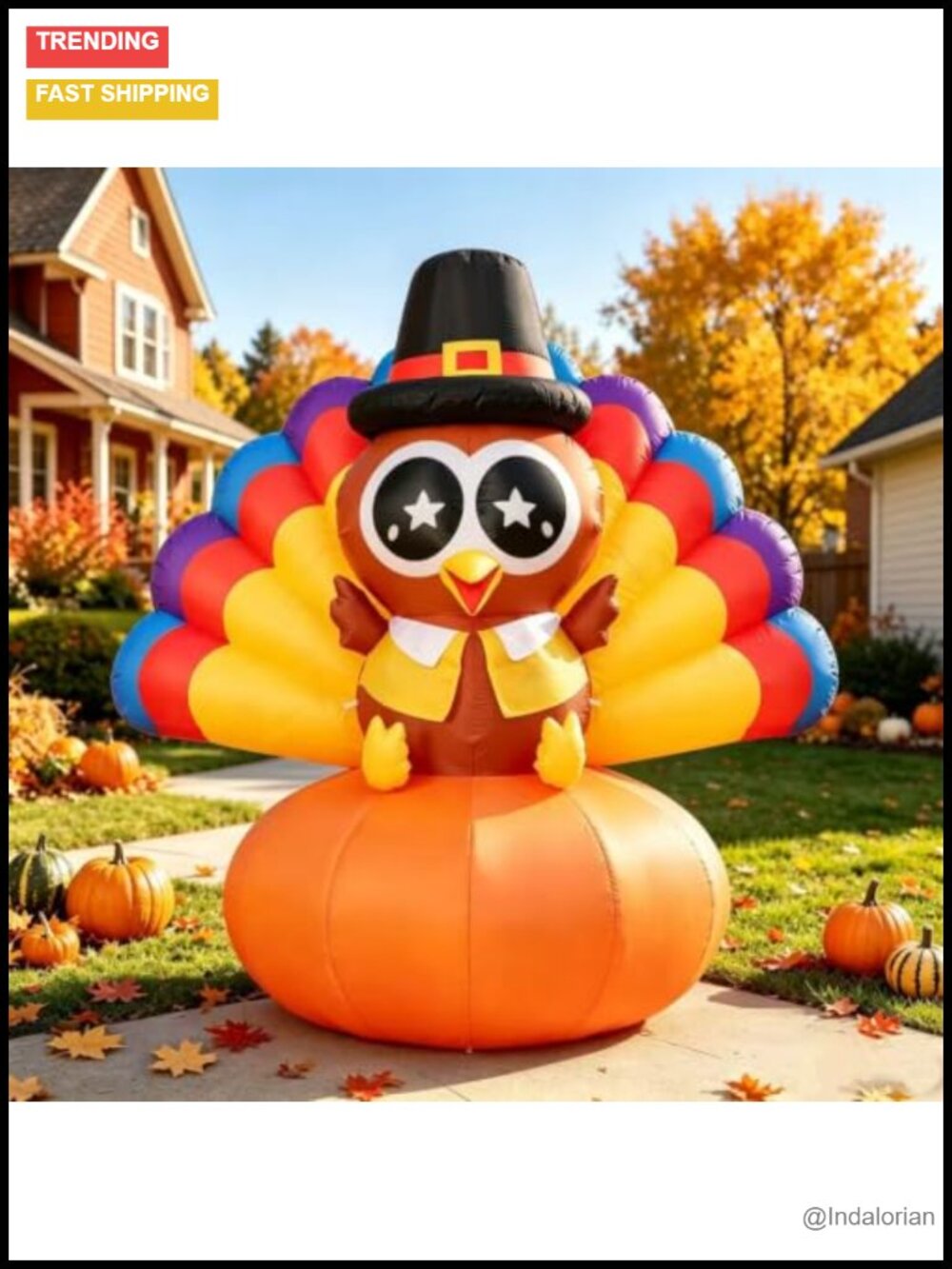 6.5FT Inflatable Turkey Pumpkin Thanksgiving Yard Decoration LED Blow Up